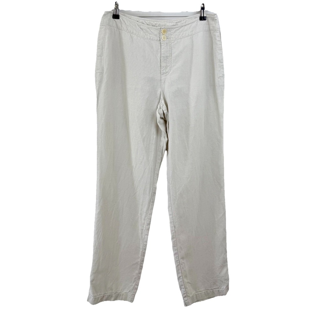 Eileen Fisher IRISH Linen Straight‎ Leg Pants Women M Oatmeal Coastal Minimalist - Picture 2 of 12